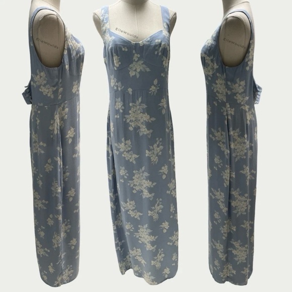 Reformation $378 Reverie Dress Floral Maxi Powder Blue Sleeveless Size 10 - Picture 2 of 9